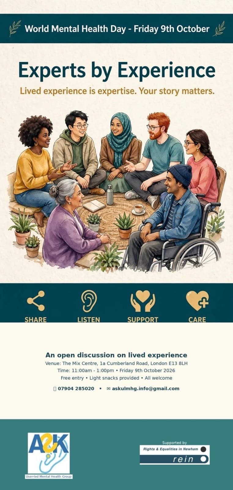 Poster advertising ASK World Mental Health Experts by Experience Open Discussion 